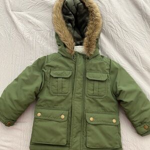 Carter's Green and Black Hooded Jacket with Faux Fur